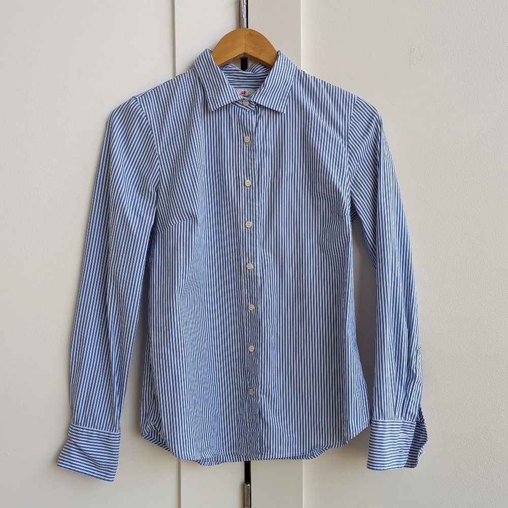 J Crew Long Sleeve Button Down Striped Blue White Haberdashery Collared Shirt